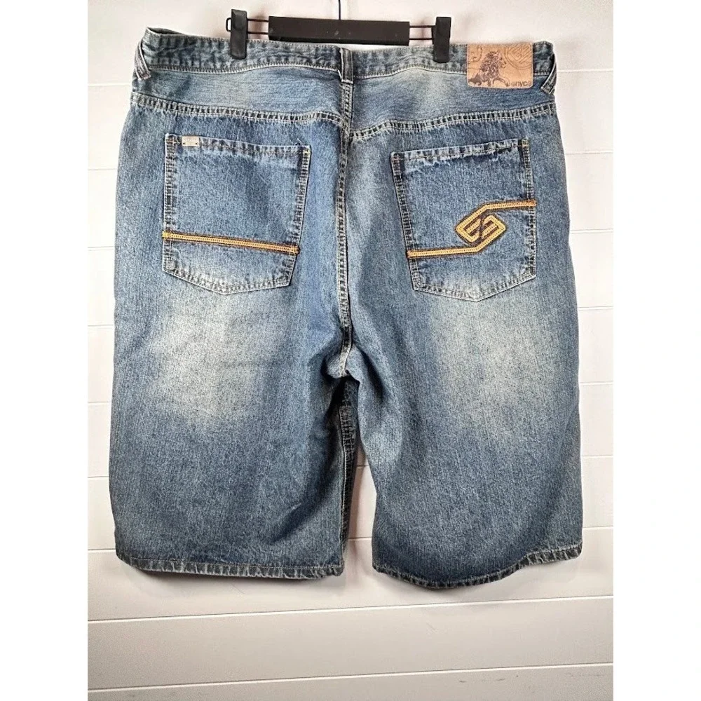 Enyce Sean Combs Co Mens Baggy Denim Shorts Blue Embroidered Y2K Streetwear sz44